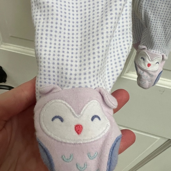 Carter’s 6M Periwinkle Polka Dot Owl Gender Neutral Ling Sleeve Footie Pajamas - Picture 3 of 5